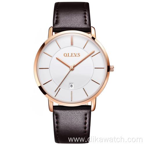 Cheap OLEVS 5869 Men Quartz Sport Minimalist Watches Week Date Chronograph Fashion Leather Strap Watch For Male